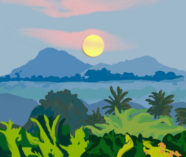 热带雨林手绘风景图图片