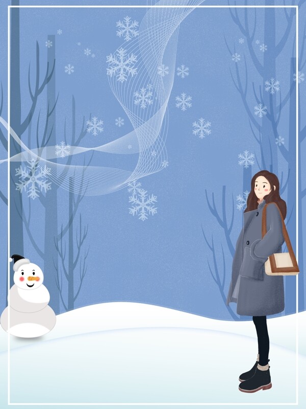 冬季雪地里的女孩背景设计