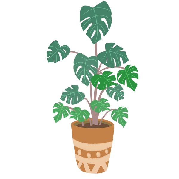 卡通茂盛的植物盆栽设计