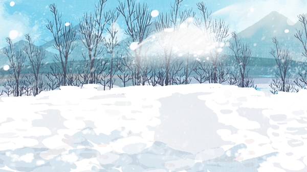 清新唯美冬季雪地插画背景设计