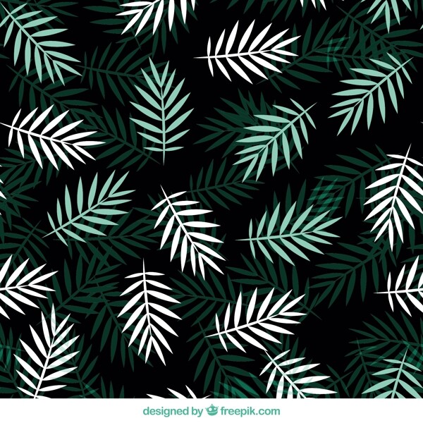 绿色和白色的棕榈叶的平面图形