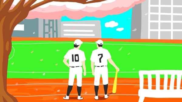 原创夏日棒球运动清新插画