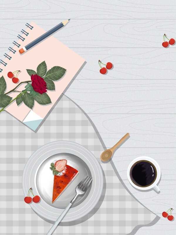 你好5月玫瑰花笔记本早餐背景设计