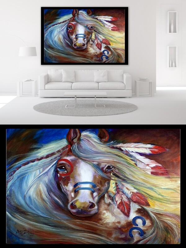 五彩斑斓的马艺术彩绘油画动物沙发装饰画
