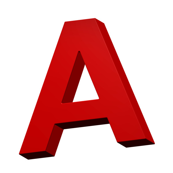 从红色的字母一个字母集白色隔离