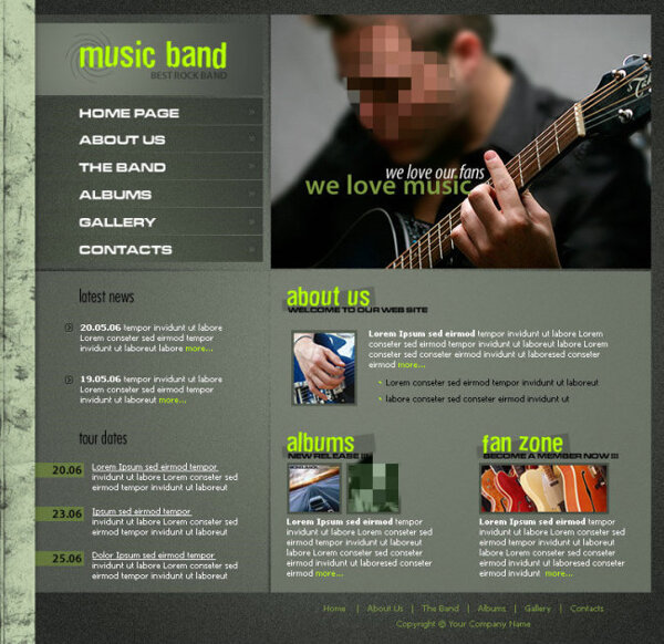 音乐队网站psd模板
