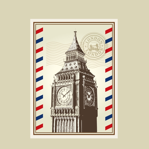 印花矢量图建筑风景伦敦英伦风邮件免费素材