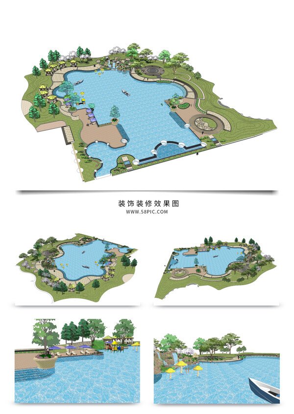 公园湖景观规划SU透视模型