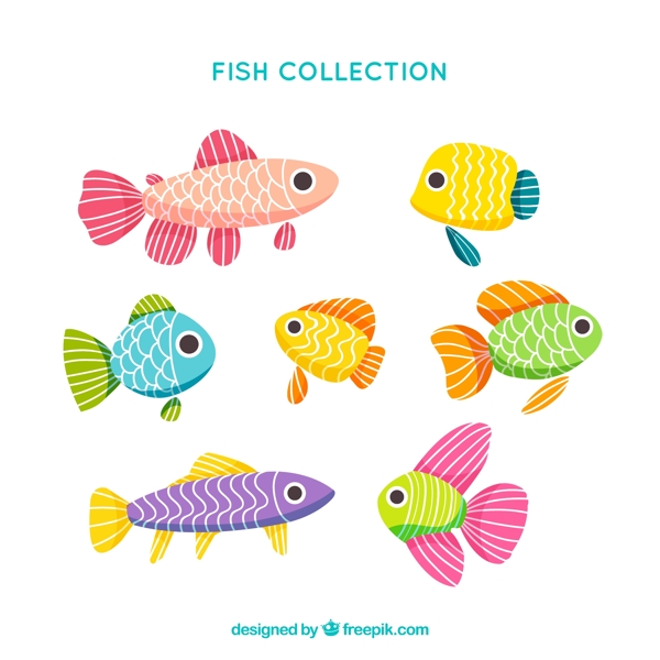 卡通海洋彩色手绘鱼类
