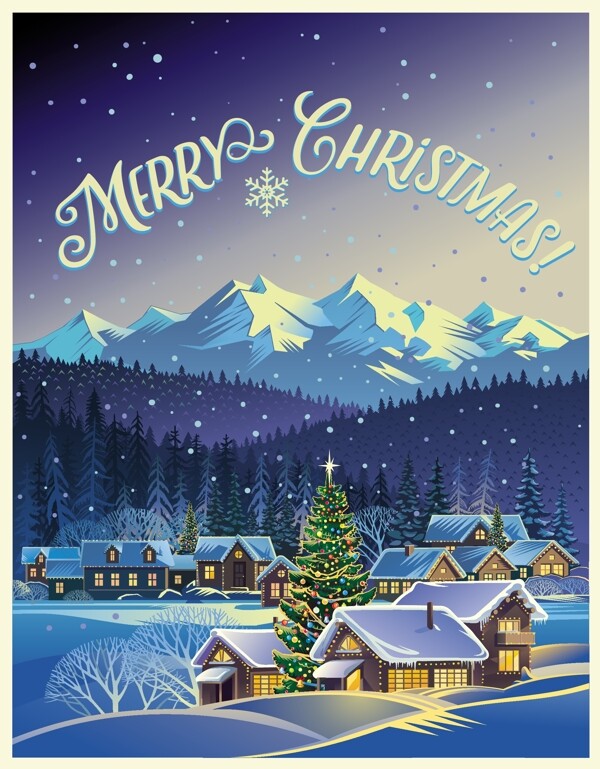 精美圣诞节卡通房子海报矢量图