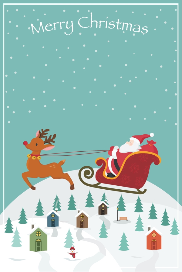 可爱坐雪橇的圣诞老人插图海报背景