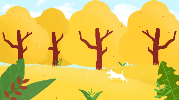 黄色树叶树林卡通背景