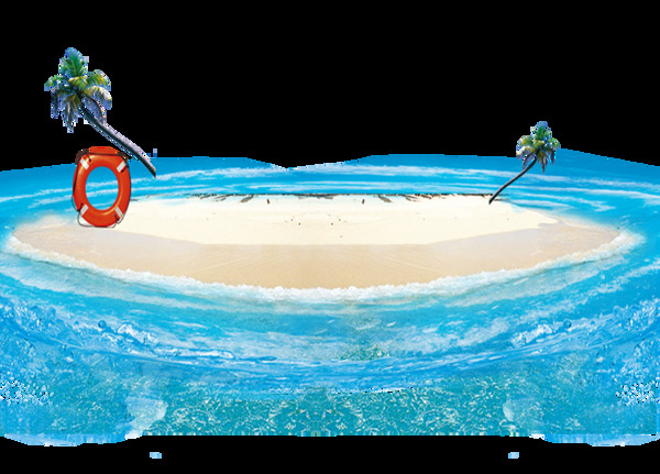 卡通蓝色海洋泳圈沙滩png元素