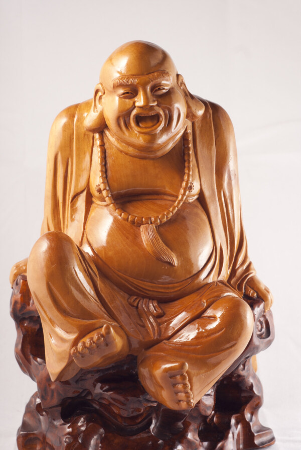 黄杨木弥勒佛雕像笑口图片