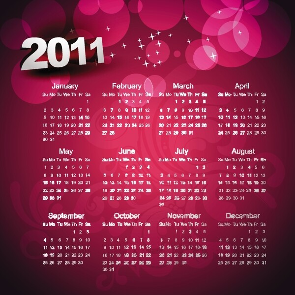 辉煌灿烂的2011日历模板矢量