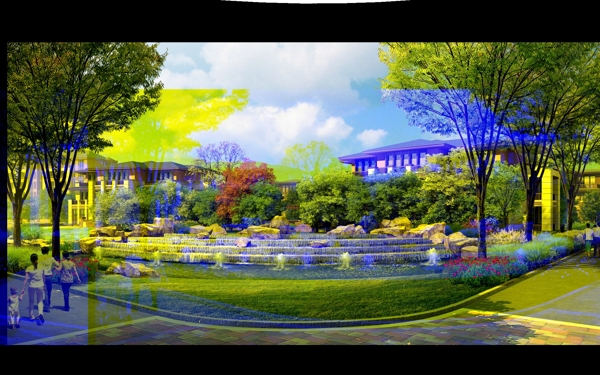花园喷泉效果图图片