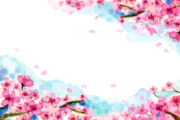 漂亮的手绘水彩樱花背景