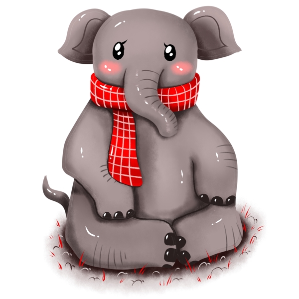 原创手绘动物大象冬季冬日围巾