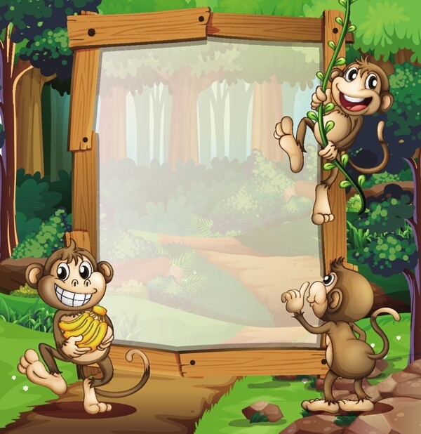 萌萌哒猴子卡通矢量素材