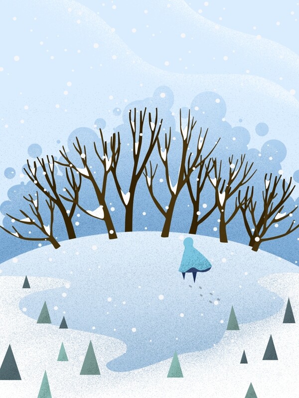 唯美手绘冬季雪景背景素材