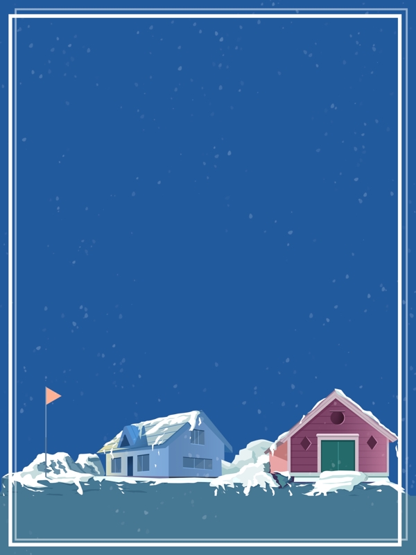 传统蓝色冬季房子雪山背景