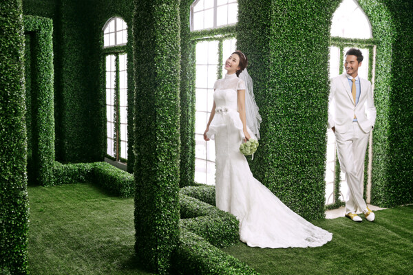 绿色室内婚纱摄影图片