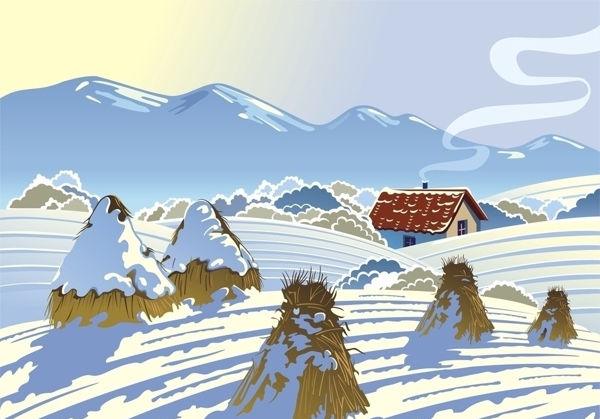 雪山雪地小屋图片