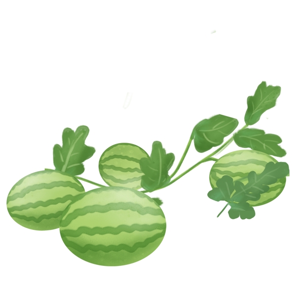 卡通手绘绿色西瓜水果免扣素材