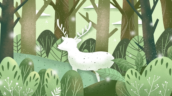 治愈系森林与鹿原创插画