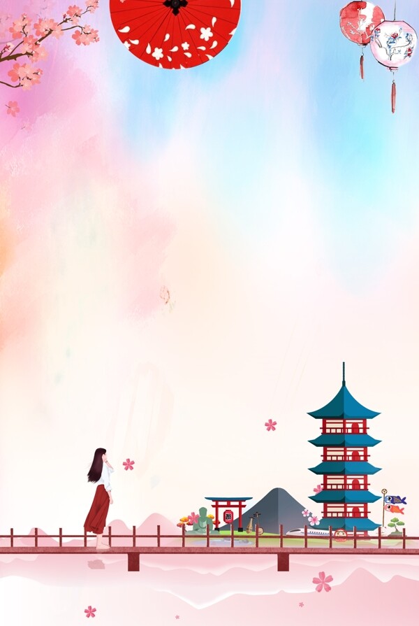 粉色樱花日本旅游海报
