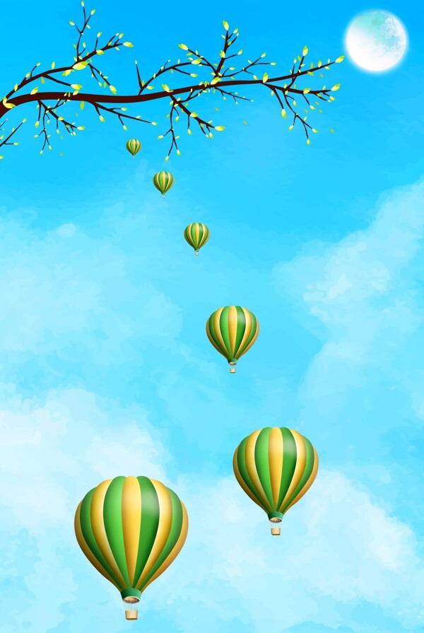 蓝天白云热气球天花吊顶