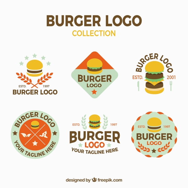 各种彩色汉堡标志图标
