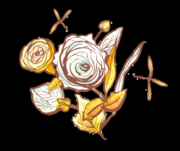 金色高贵花卉卡通透明素材