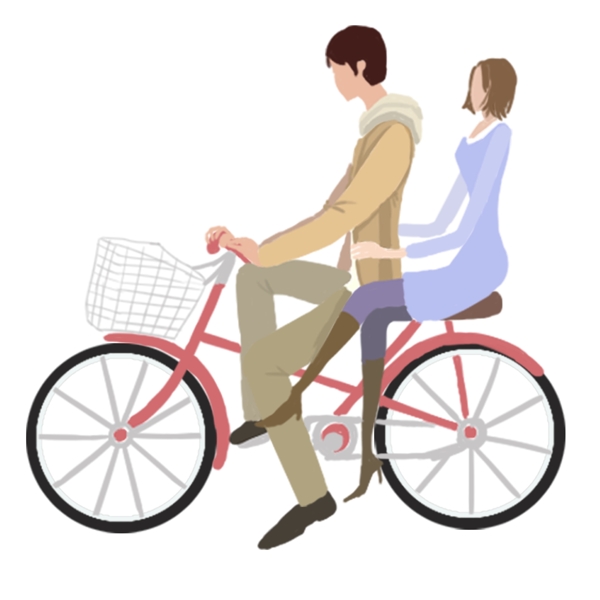 人物男女骑单车插画