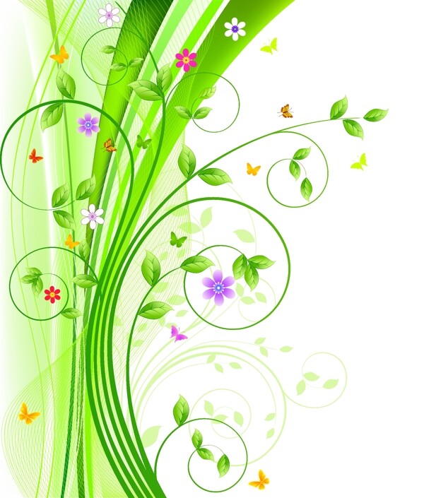 绿色植物花藤纹样矢量素材图片