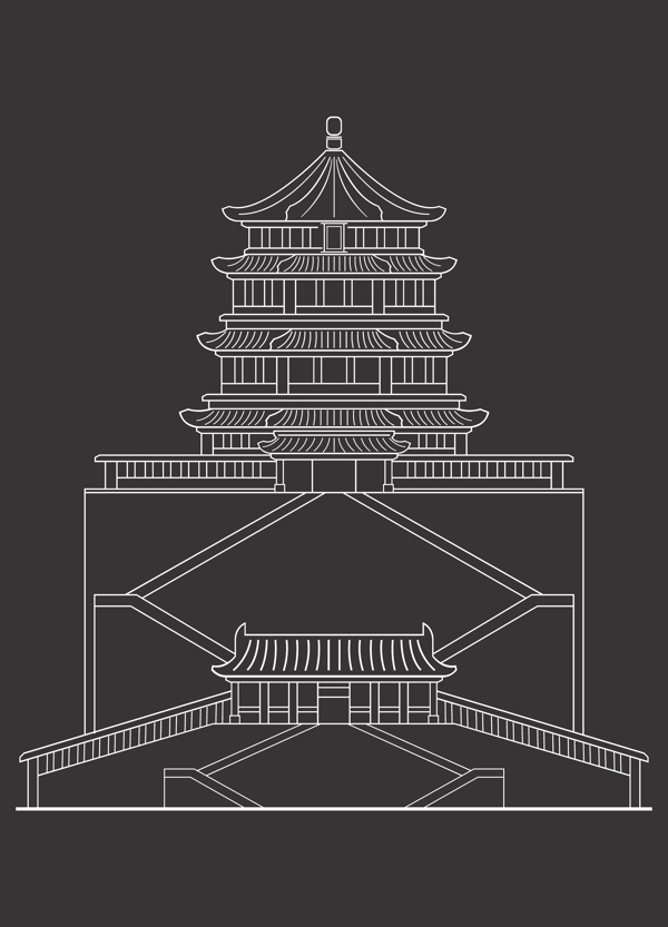 颐和园佛香阁建筑矢量图片