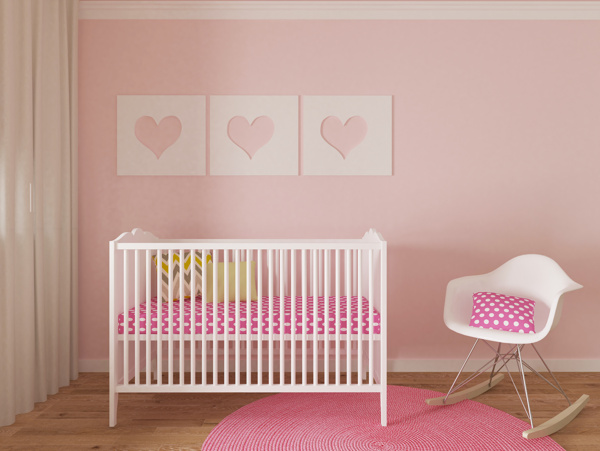 粉红色爱心圆点小清新婴儿房装修效果