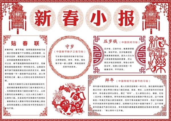 2018剪纸风新年手抄报模板