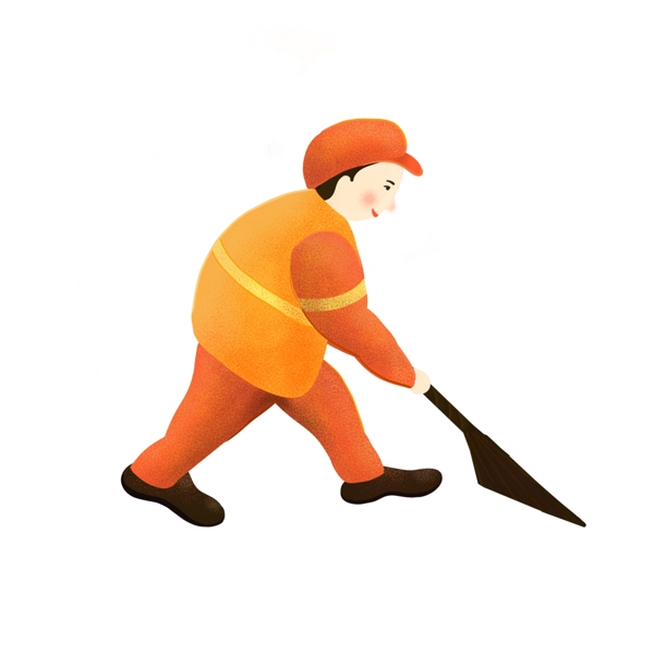劳动节橙色卡通平面设计清洁工