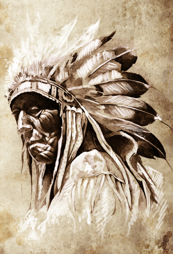 印第安人头像纹身图案