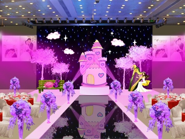 PSD粉色城堡婚礼场景效果图