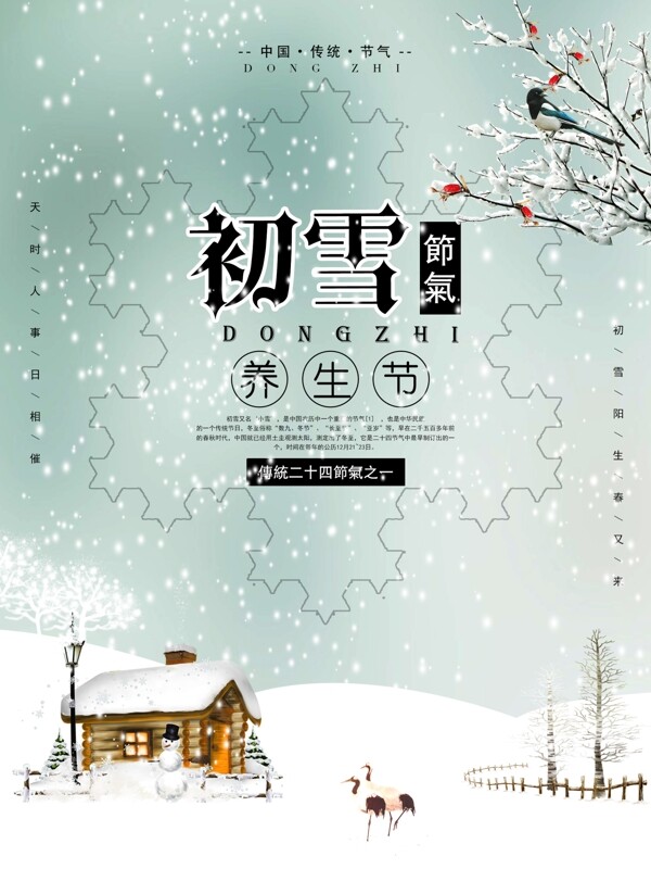 小清新初雪节气宣传海报