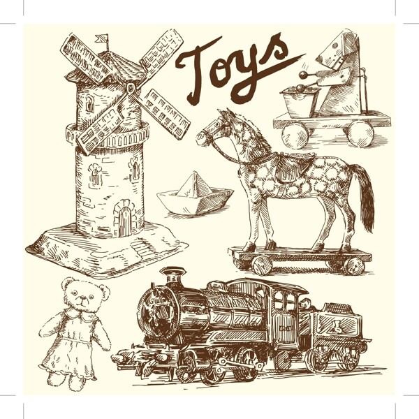 旧货手工绘制矢量图形的玩具
