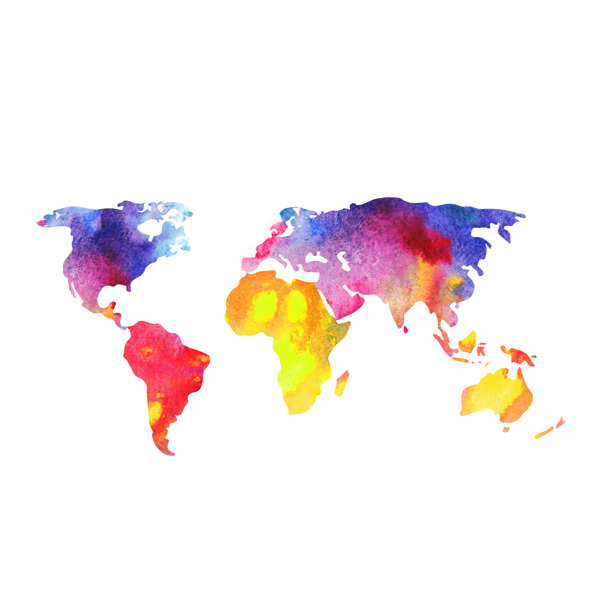 世界地图矢量画水彩画