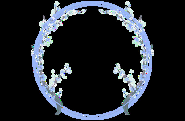 淡雅蓝色小花花环边框png元素