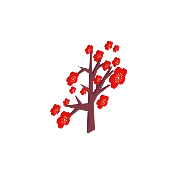 过年春节红色白色棕色唯美樱花树简约立体免扣png