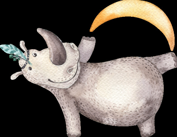 月亮下跳舞的小犀牛透明素材png