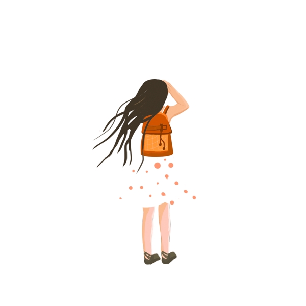 可爱背着书包的小女孩插画人物设计可商用元素