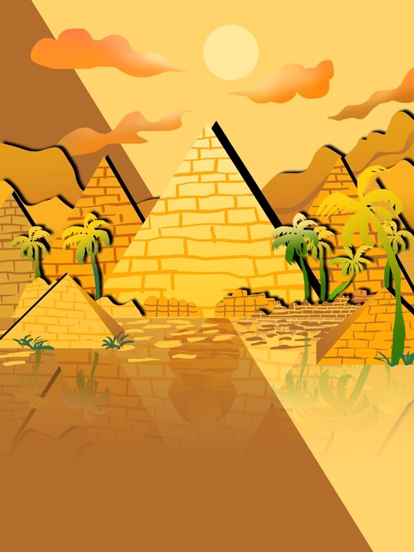 埃及金字塔椰树剪影背景设计
