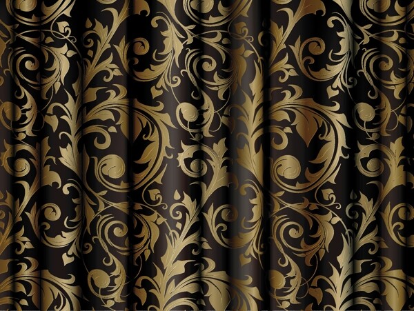 华丽金色花纹绸布设计矢量素材